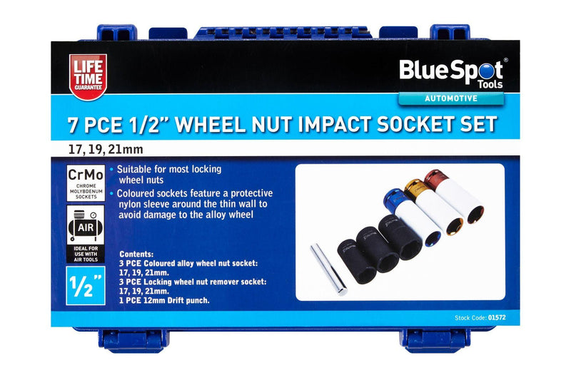 BLUE SPOT TOOLS 7 PCE ½” WHEEL NUT IMPACT SOCKET SET (17, 19, 21MM) - Premium Automotive from BLUE SPOT - Just £32.99! Shop now at Bargain LAB