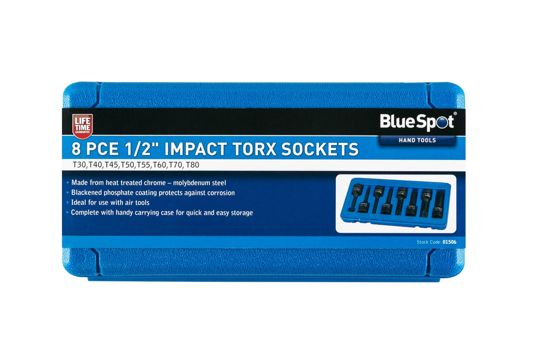 BLUE SPOT TOOLS 8 PCE 1/2" IMPACT TORX SOCKETS (T30-T80) - Premium Automotive from BLUE SPOT - Just £23.99! Shop now at Bargain LAB