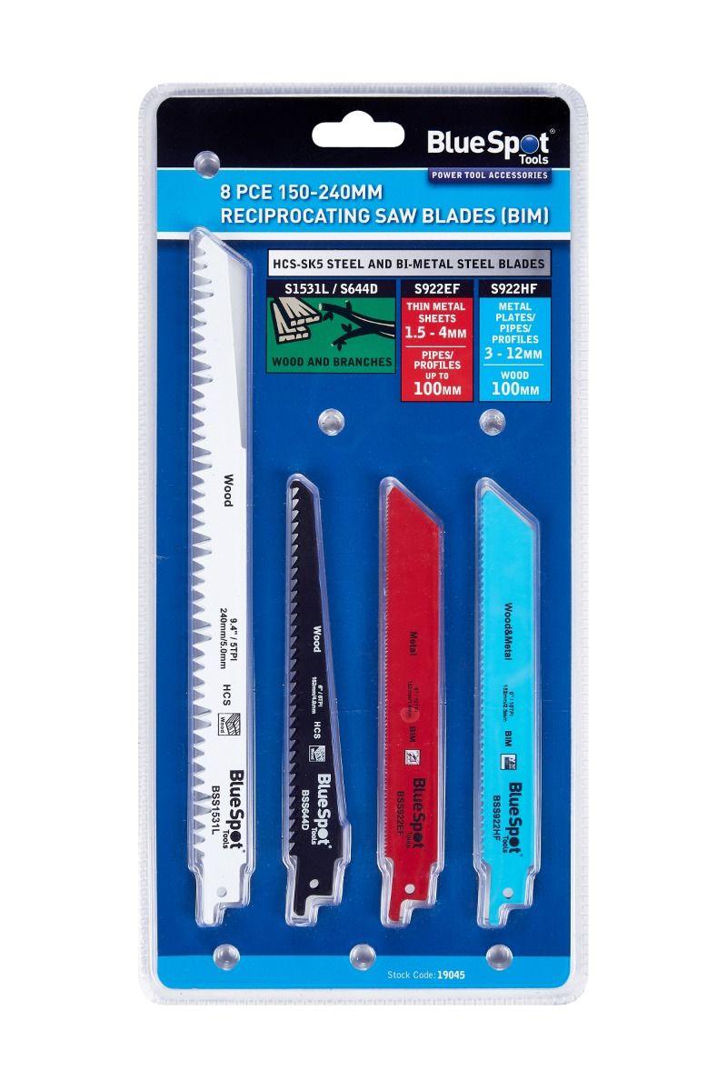 BLUE SPOT TOOLS 8 PCE 150-240MM RECIPROCATING SAW BLADES (BIM) - Bargain LAB