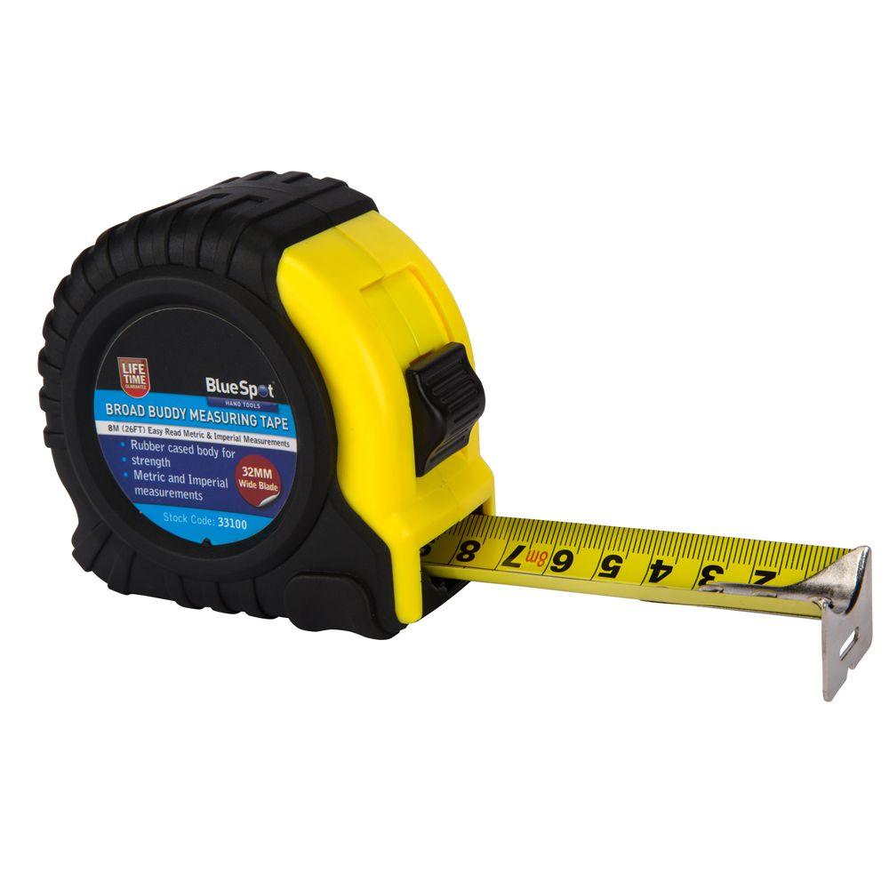 BLUE SPOT TOOLS 8M (26FT) EXTRA-WIDE BLADE TAPE MEASURE - Premium Hand Tools from BLUE SPOT - Just £9.99! Shop now at Bargain LAB