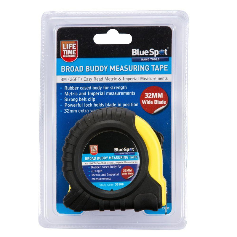 BLUE SPOT TOOLS 8M (26FT) EXTRA-WIDE BLADE TAPE MEASURE - Premium Hand Tools from BLUE SPOT - Just £9.99! Shop now at Bargain LAB