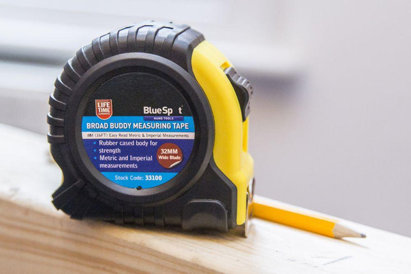 BLUE SPOT TOOLS 8M (26FT) EXTRA-WIDE BLADE TAPE MEASURE - Premium Hand Tools from BLUE SPOT - Just £9.99! Shop now at Bargain LAB