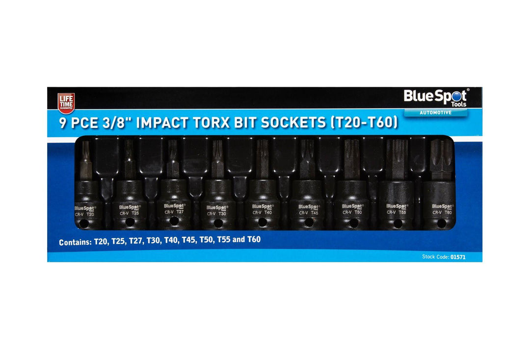 BLUE SPOT TOOLS 9 PCE 3/8" IMPACT TORX BIT SOCKETS (T20-T60) - Premium Automotive from BLUE SPOT - Just £14.99! Shop now at Bargain LAB