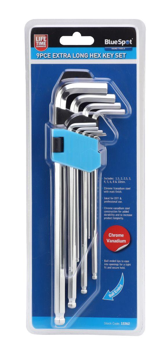 BLUE SPOT TOOLS 9 PCE EXTRA-LONG BALL END HEX KEY SET (1.5-10MM) - Premium Hand Tools from BLUE SPOT - Just £6.99! Shop now at Bargain LAB