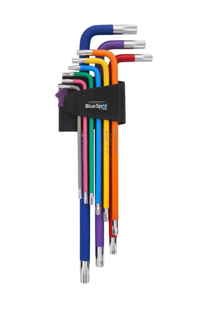 BLUE SPOT TOOLS 9 PCE EXTRA LONG COLOUR CODED TAMPER TORX KEY SET (T10-T50) - Premium Hand Tools from BLUE SPOT - Just £13.99! Shop now at Bargain LAB