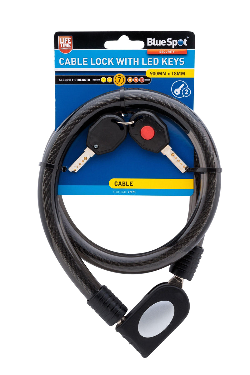 BLUE SPOT TOOLS 900MM X 18MM CABLE LOCK WITH LED KEYS - Premium Security from BLUE SPOT - Just £13.99! Shop now at Bargain LAB