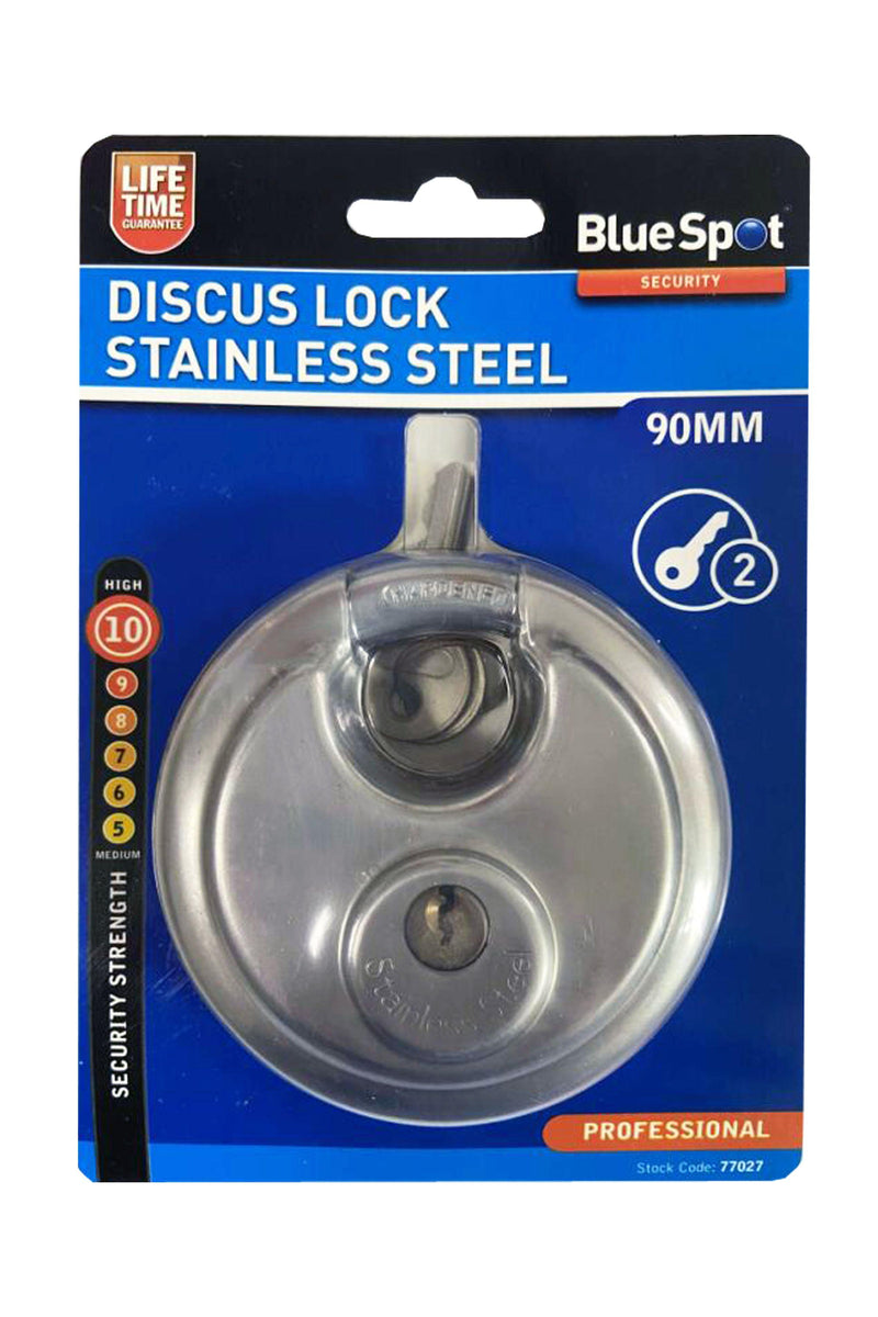 BLUE SPOT TOOLS 90MM DISCUS LOCK STAINLESS STEEL - Premium Security from BLUE SPOT - Just £12.49! Shop now at Bargain LAB