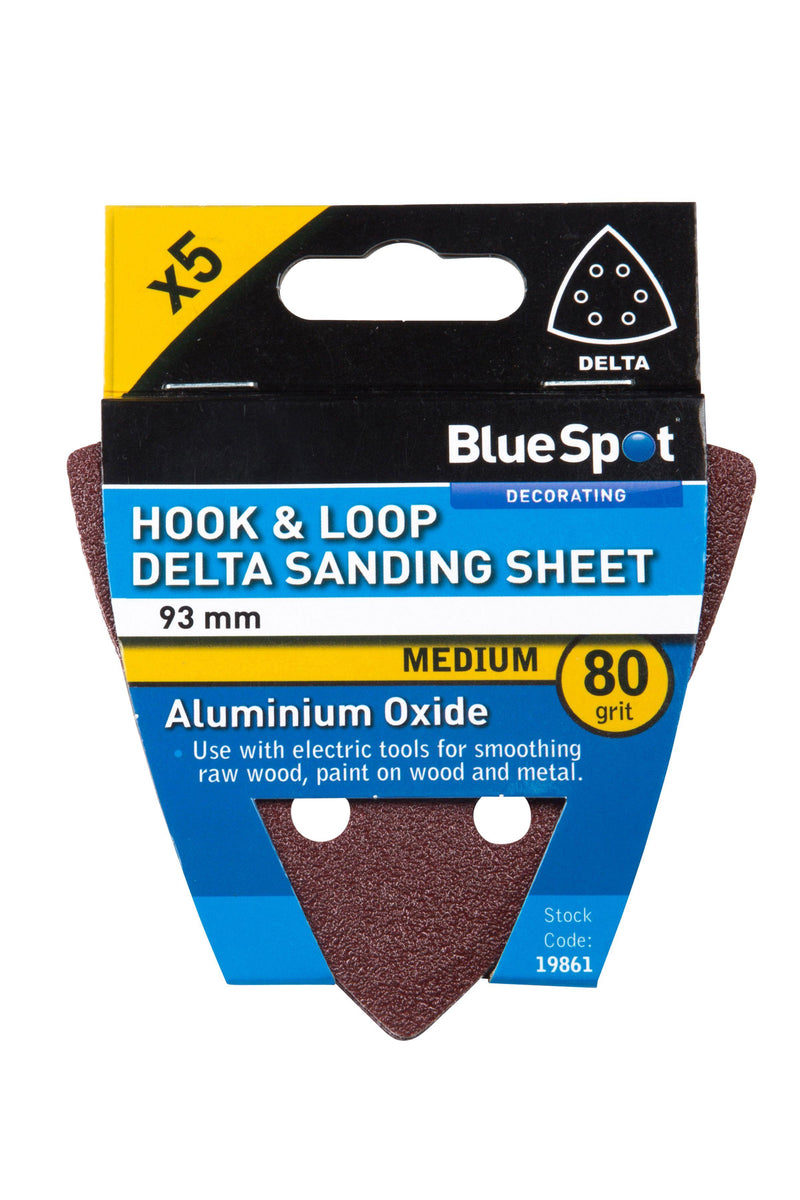 BLUE SPOT TOOLS 93MM 5 PACK 80 GRIT DELTA SANDING SHEETS - Premium Abrasives from BLUE SPOT - Just £3.99! Shop now at Bargain LAB