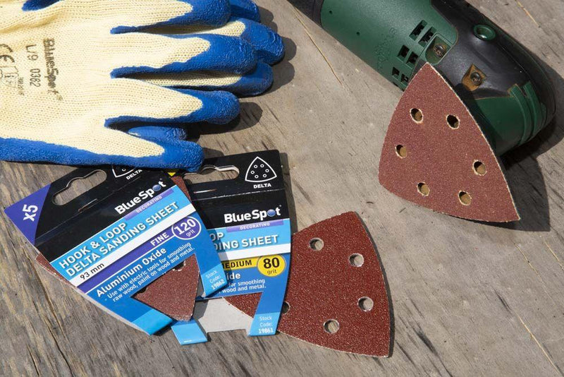 BLUE SPOT TOOLS 93MM 5 PACK 80 GRIT DELTA SANDING SHEETS - Premium Abrasives from BLUE SPOT - Just £3.99! Shop now at Bargain LAB