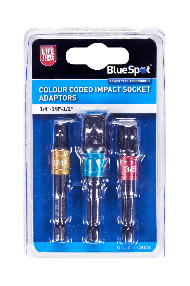 BLUE SPOT TOOLS COLOUR CODED IMPACT SOCKET ADAPTORS (1/4"-3/8"-1/2") - Premium Automotive from BLUE SPOT - Just £6.89! Shop now at Bargain LAB