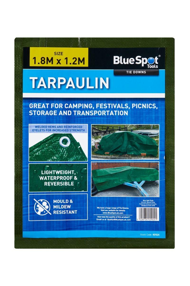 BLUE SPOT TOOLS GREEN 1.8M X 1.2M TARPAULIN - Premium Bungees & Tie Downs from BLUE SPOT - Just £5.19! Shop now at Bargain LAB