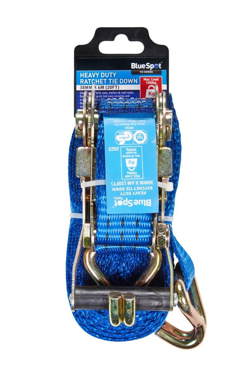 BLUE SPOT TOOLS HEAVY DUTY RATCHET TIE DOWN (38MM X 6M/20FT) - Premium Bungees & Tie Downs from BLUE SPOT - Just £14.99! Shop now at Bargain LAB