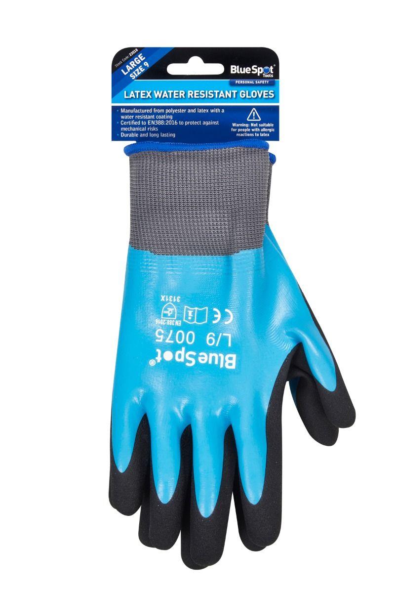 BLUE SPOT TOOLS LATEX WATER RESISTANT GLOVES (LARGE) - Premium Building Tools from BLUE SPOT - Just £6.49! Shop now at Bargain LAB