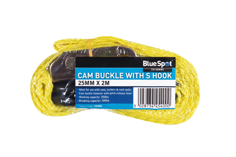 BLUE SPOT TOOLS S HOOK CAM BUCKLE (25MM X 2M/6FT) - Premium Bungees & Tie Downs from Bargain LAB - Just £7.99! Shop now at Bargain LAB