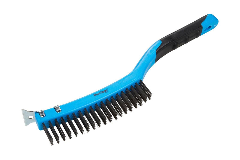 BLUE SPOT TOOLS SOFT GRIP LONG HANDLE WIRE BRUSH WITH SCRAPER - Premium Hand Tools from BLUE SPOT - Just £5.69! Shop now at Bargain LAB