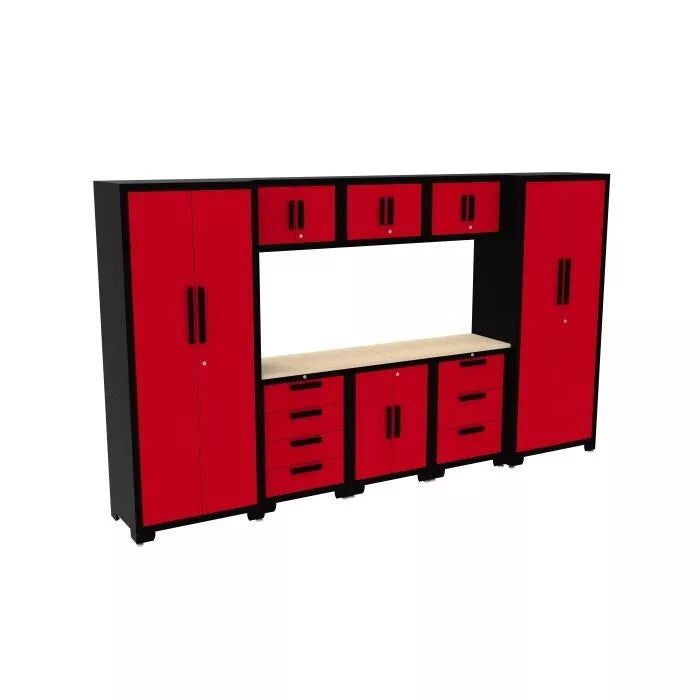 HILKA Garage Red / Black Professional 9 pce Cabinet Set